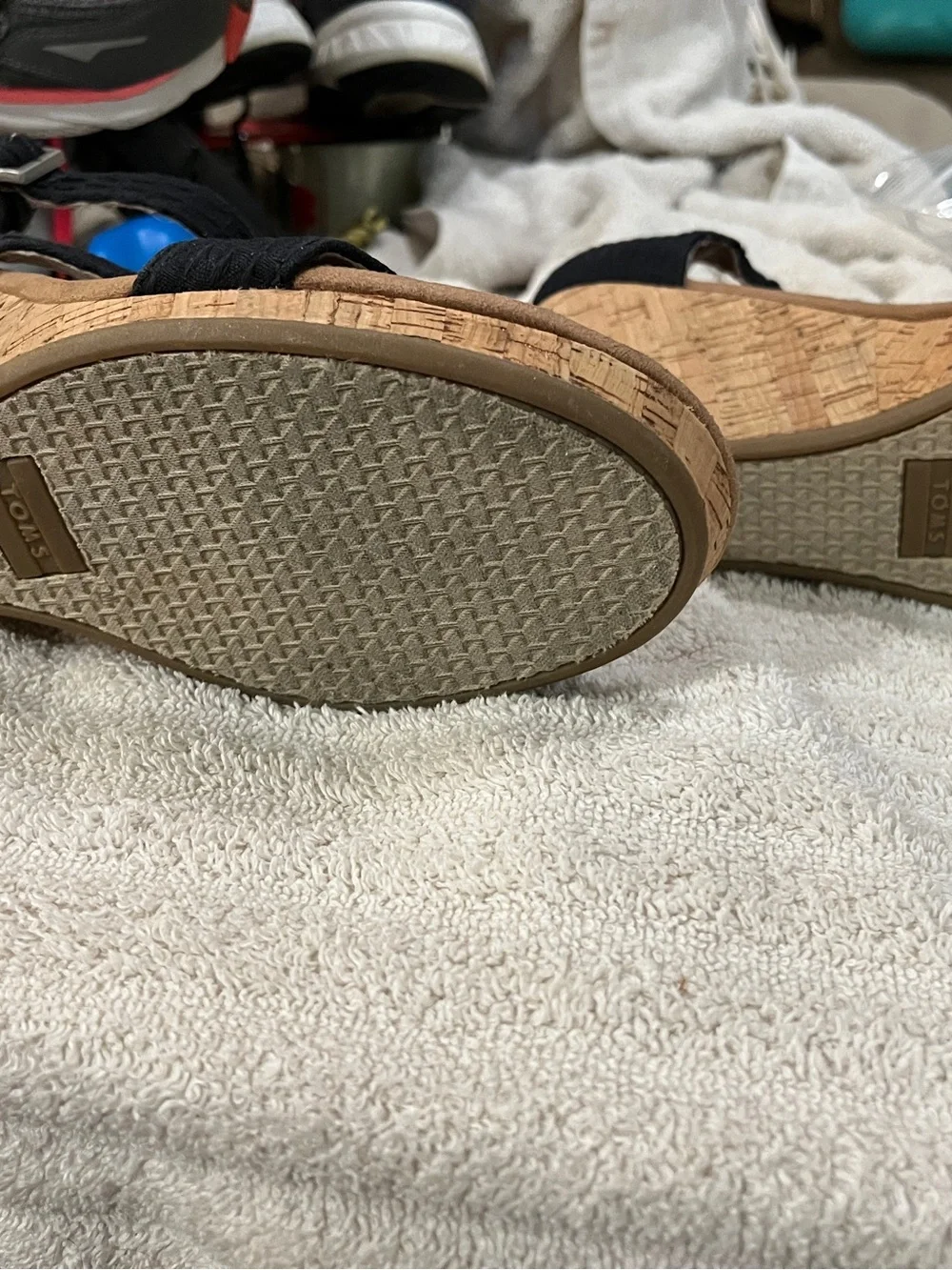 Toms Black Strappy Cork Wedge Sandals 6m